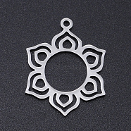 304 Stainless Steel Pendants, Laser Cut Pendants, Flower, Stainless Steel Color, 25x19.5x1mm, Hole: 1.5mm(A-STAS-T054-JN780-1)