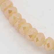 Electroplate Glass Beads Strands, Imitation Jade, Faceted Rondelle, Bisque, 4x3mm, Hole: 1mm, about 140pcs/strand, 16.5 inch(EGLA-D020-4x3mm-76)
