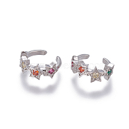 Brass Cubic Zirconia Cuff Earrings, Star, Platinum, 10x2~5.5mm(EJEW-O092-05P)