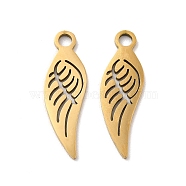 201 Stainless Steel Pendants, Wing Charm, Golden, 22x7x1mm, Hole: 2mm(STAS-K251-057G)