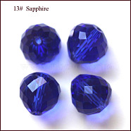 Imitation Austrian Crystal Beads, Grade AAA, Faceted, Teardrop, Blue, 10mm, Hole: 0.9~1mm(SWAR-F067-10mm-13)
