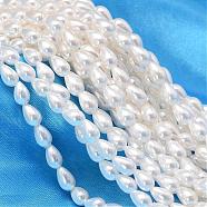 Teardrop Shell Pearl Bead Strands, White, 7x4mm, Hole: 0.8mm, about 60pcs/strand, 15.74 inch(BSHE-L015-4x7-01)