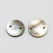 Black Lip Shell Links connectors, Flat Round, Black, 11~12x1~2mm, Hole: 1mm(SSHEL-R042-06)