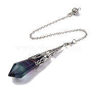 Natural Fluorite Pointed Dowsing Pendulum Big Pendants, Lead Free & Cadmium Free, with Platinum Tone Brass Findings, Hexagonal Cone, 265mm, Hole: 2mm(G-H285-06P-A30)