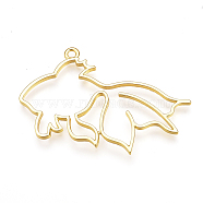 Rack Plating Alloy Open Back Bezel Pendants, For DIY UV Resin, Epoxy Resin, Pressed Flower Jewelry, Lead Free & Nickel Free, Goldfish, Real 18K Gold Plated, 35~36x59~61x2mm, Hole: 2mm(X-PALLOY-Q351-54G-FF)