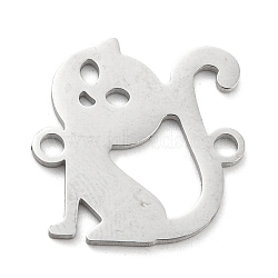 Non-Tarnish 304 Stainless Steel Hollow Connector Charms, Cat Shape Links, Stainless Steel Color, 19x18x1mm, Hole: 1.2mm(STAS-P332-05P)