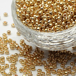 Electroplate Glass Seed Beads, Rondelle, Goldenrod, 3x2.3mm, Hole: 0.7mm. 1500pcs/50g(X-SEED-Q004-1)