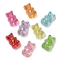 Transparent Bear Acrylic Beads, AB Color Plated, Mixed Color, 18x11x7mm, Hole: 1.4mm(MACR-L003-003)