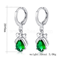 Platinum Tone Stainless Steel Dangle Earrings, with Cubic Zirconia, Green, 26x9mm(EJEW-EE0002-04C)