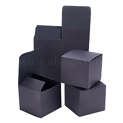 Paper Cardboard Jewelry Boxes, Square, Black, Unfold: 32x20x0.1cm, Finished Product: 10x10x9cm(CON-WH0078-15C)