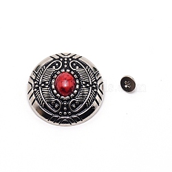 1-Hole Alloy & Cat eye Turquoise Buttons, Flat Round with Leaf Pattern, for DIY Luggage and Hardware Accessaries, Red, 30x11~11.8mm, Hole: 2.5mm(PALLOY-WH0092-10C-P)