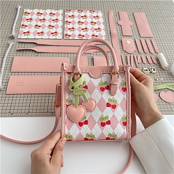 DIY Cherry Shoulder Bag Making Kit, Including Embroidery Needles & Thread, Imitation Leather Fabrics, Pink, 18x16x6cm(PW-WG6817D-01)