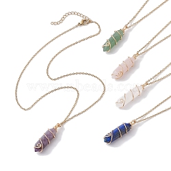 304 Stainless Steel Cable Necklaces, Natural Gemstone Pendant Necklaces, Light Gold, 12.01 inch(30.5cm)(NJEW-JN04867-01)