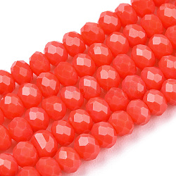 Opaque Solid Color Imitation Jade Glass Beads Strands, Faceted, Rondelle, Orange Red, 2.3~2.7x1.5mm, Hole: 0.4mm, about 150~155pcs/strand, 32~33cm(EGLA-A044-P1mm-D03)