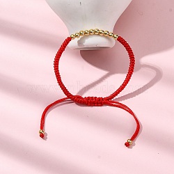 Polyester Cord Braided Bead Bracelets for Women, with Brass Beads, Long-Lasting Plated, Red, Inner Diameter: 1-7/8~3-1/4 inch(4.9~8.1cm)(BJEW-L698-04G-01)