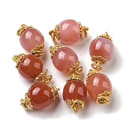Natural Agate Connector Charms, Apple Links with Brass Double Jump Rings, Matte Gold Color, 18x10mm(G-R489-42MG)