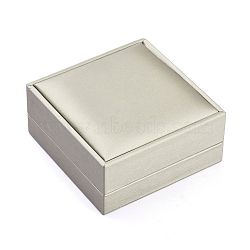 Plastic Jewelry Boxes, Covered with PU Leather, Rectangle, Gray, 9.2x9.1x4.3cm(LBOX-L004-D03)