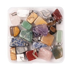 22Pcs 11 Styles Natural Gemstone Pendants, with Stainless Steel Snap On Bails, Nuggets, Stainless Steel Color, 15x10x5mm, Hole: 3mm, 2pcs/style(X1-G-LS0002-12)