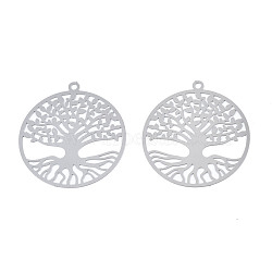 201 Stainless Steel Filigree Pendants, Etched Metal Embellishments, Tree of Life, Stainless Steel Color, 27x25x0.2mm, Hole: 1.4mm(X-STAS-S118-049)