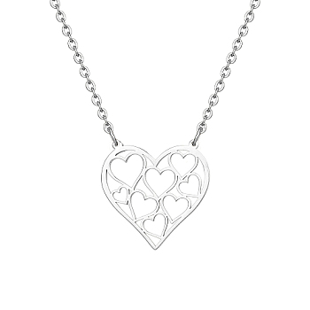 Stainless Steel  Pendant Necklaces, Hollow Heart, Stainless Steel Color, No Size 