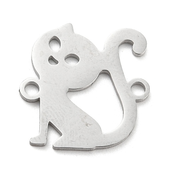 304 Stainless Steel Hollow Connector Charms, Cat Shape Links, Stainless Steel Color, 19x18x1mm, Hole: 1.2mm