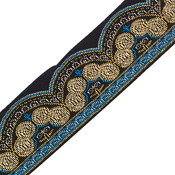 Ethnic Style Embroidery Polyester Ribbons, Jacquard Ribbon, Tyrolean Ribbon, Flat with Floral Patttern, Garment Accessories, Blue, 1-3/8 inch(34x0.3mm), about 7.66 Yards(7m)/Bundle
