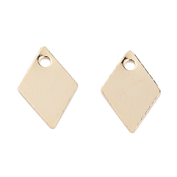 Brass Charms, Long-Lasting Plated, Rhombus, Real 24K Gold Plated, 9x6x0.2mm, Hole: 1mm