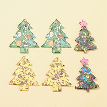 6Pcs 3 Styles Christmas Theme Double-sided Printed Acrylic Pendants, for Christmas Tree Charm, Mixed Color, 49~51x42x2mm, hole:1.2~1.6mm, 2pcs/style