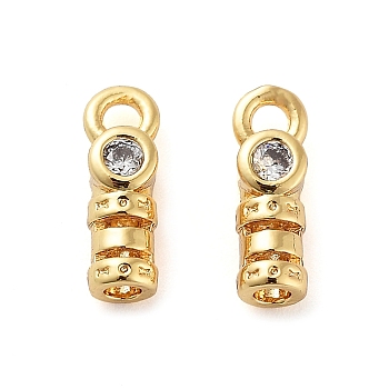 Brass Cord Ends, End Caps with Clear Cubic Zirconia, Column, Real 18K Gold Plated, 10x3.5x3mm, Hole: 1.5mm, Inner Diameter: 1.5mm