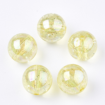 Transparent Acrylic Beads, with Glitter Powder, Glitter Beads, Round, Champagne Yellow, 19~19.5x19mm, Hole: 2.5mm, about 110pcs/500g