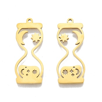 Ion Plating(IP) 201 Stainless Steel Pendants, Hourglass, Real 18K Gold Plated, 32.5x13x1.5mm, Hole: 1.5mm