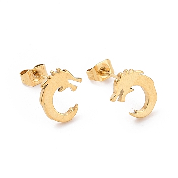 304 Stainless Steel Tiny Dragon Stud Earrings for Men Women, Golden, 10x8mm, Pin: 0.7mm
