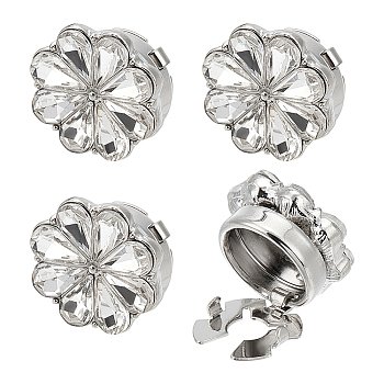 4Pcs Alloy Rhinestone Cuff Buttons, Cufflink Findings for Apparel Accessories, Flower, Platinum, 20x18x10mm, Hole: 9x5.5mm
