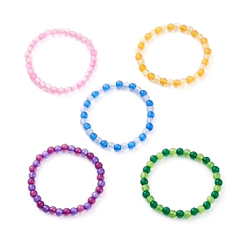 Transparent Acrylic Round Beads Stretch Bracelets for Kids, Mixed Color, 1/4 inch(0.6cm), Inner Diameter: 1-3/4 inch(4.6cm)