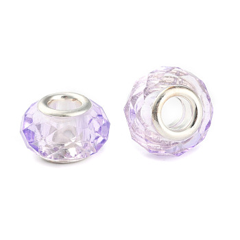 Handmade Glass European Beads, Large Hole Beads for Bracelet Making, Platinum Color Brass Core, Plum, 14x10mm, Hole: 5mm