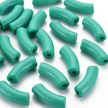 Opaque Acrylic Beads, Curved Tube, Light Sea Green, 36x13.5x11.5mm, Hole: 4mm, about 148pcs/500g