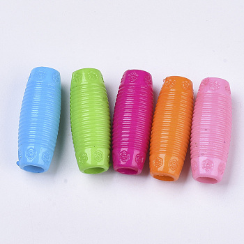 Opaque Acrylic Beads, Large Hole Beads, Textured, Oval, Mixed Color, 30.5x11.5mm, Hole: 6mm, about 240pcs/500g