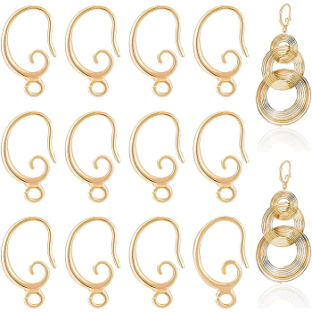 30Pcs Brass Earring Hooks, with Horizontal Loops, Nickel Free, Real 18K Gold Plated, 15.5x11x2mm, Hole: 1.5mm, 18 Gauge, Pin: 1mm