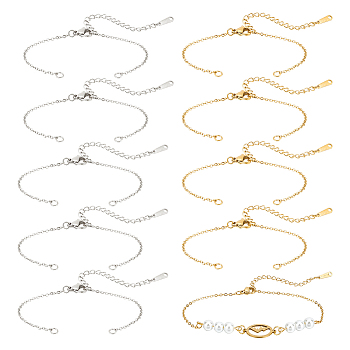 20Pcs 2 Colors 201 Stainless Steel Cable Chain Link Bracelet Making, with Lobster Claw Clasps & Chain Extender, Golden & Stainless Steel Color, 5~5-1/4 inch(12.7~13.4cm), 1.5mm, Hole: 1.5mm, 10pcs/color