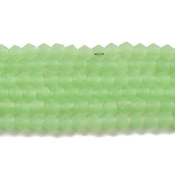 Imitation Jade Frosted Glass Bead Strands, Faceted Bicone, Light Green, 4.5x3.5~4mm, Hole: 1mm, about 87~89pcs/strand, 13.98''~13.39''(33.5~34cm)