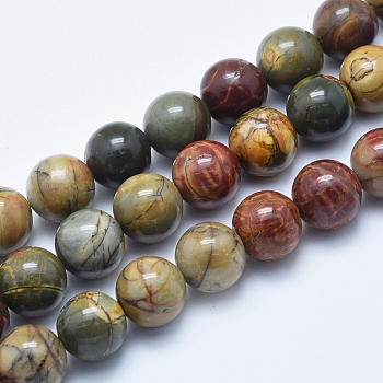 Natural Polychrome Jasper/Picasso Stone/Picasso Jasper Beads Strands, Round, 12mm, Hole: 1mm, about 32~34pcs/strand, 15.7 inch(40cm)