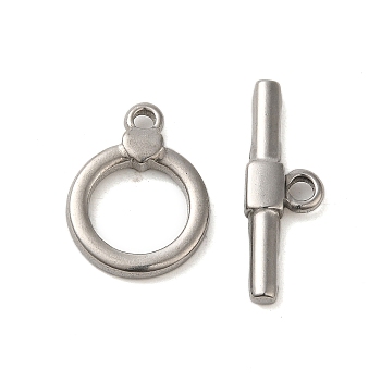 304 Stainless Steel Toggle Clasps, Round, Stainless Steel Color, ring: 18.5x14x2.5mm, hole: 2mm, rod: 8x25.5x3mm, hole:2.5mm