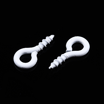 Spray Painted Iron Screw Eye Pin Peg Bails, For Half Drilled Beads, Cadmium Free & Nickel Free & Lead Free, White, 8x4x1mm, Hole: 2mm, Pin: 1.4mm