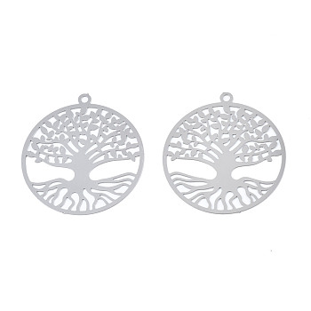 201 Stainless Steel Filigree Pendants, Etched Metal Embellishments, Tree of Life, Stainless Steel Color, 27x25x0.2mm, Hole: 1.4mm