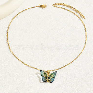 collier pendentif papillon en plastique avec chaînes en acier inoxydable doré(XQ2799-1)-2
