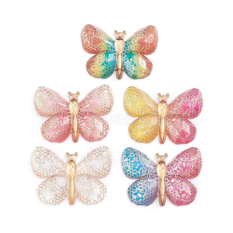 Resin Pendants, Butterfly, Golden Enlaced, Flat Back, Mixed Color ...