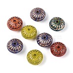 Picasso Baking Paint & Golden Metal Enlaced Glass Beads, Rondelle, Mixed Color, 10.5x6.5mm, Hole: 1.4~1.5mm(DGLA-T004-52M)