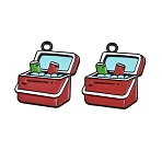 Baking Paint Alloy Enamel Pendants, Insulated Box Charms, Black, Red, 26x25x1mm, Hole: 2mm(AL-CBA459E-05EB-01)