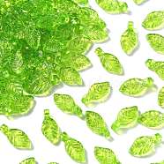 100Pcs Transparent Acrylic Charms, Leaf Charm, Green, 10.5x5x3.5mm, Hole: 1.4mm(MACR-CJ0001-57)
