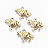 304 Stainless Steel Charms, Horse, Real 14K Gold Plated, 11.5x14.5x2.5mm, Hole: 1.6mm(X-STAS-S116-077G)